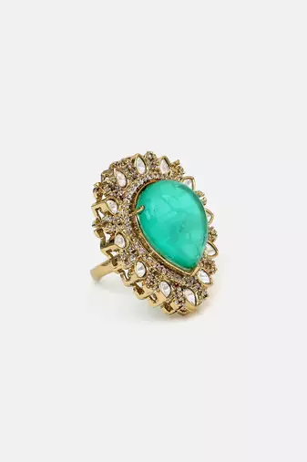 Gold plated kundan green stones ring