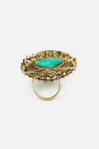 Gold plated kundan green stones ring