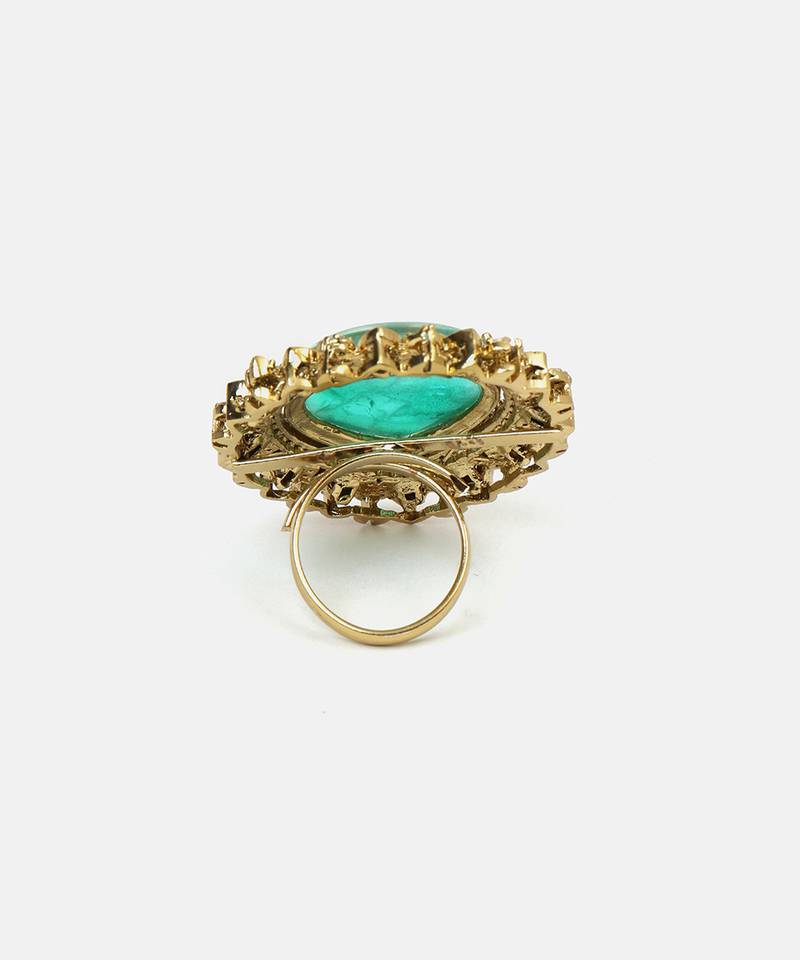 Gold plated kundan green stones ring