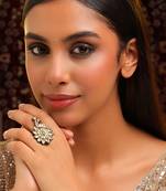 Gold plated kundan green stones ring