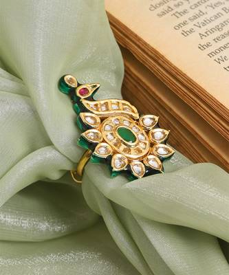 Gold plated kundan green stones ring 2