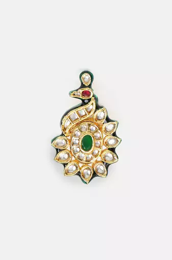 Gold plated kundan green stones ring