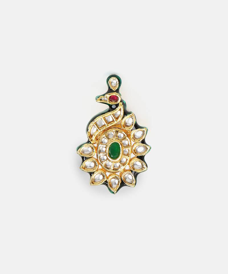 Gold plated kundan green stones ring