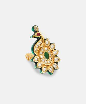 Gold plated kundan green stones ring 4