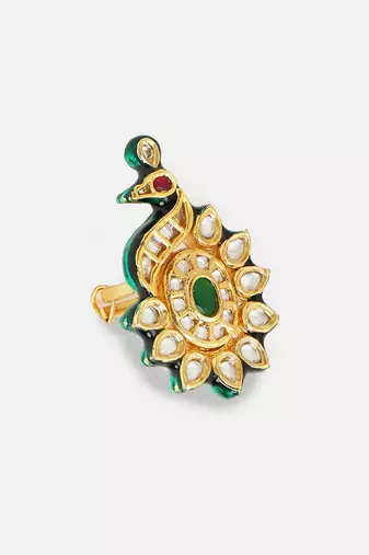 Gold plated kundan green stones ring