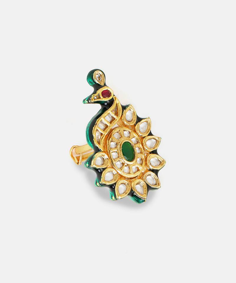 Gold plated kundan green stones ring