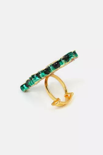 Gold plated kundan green stones ring