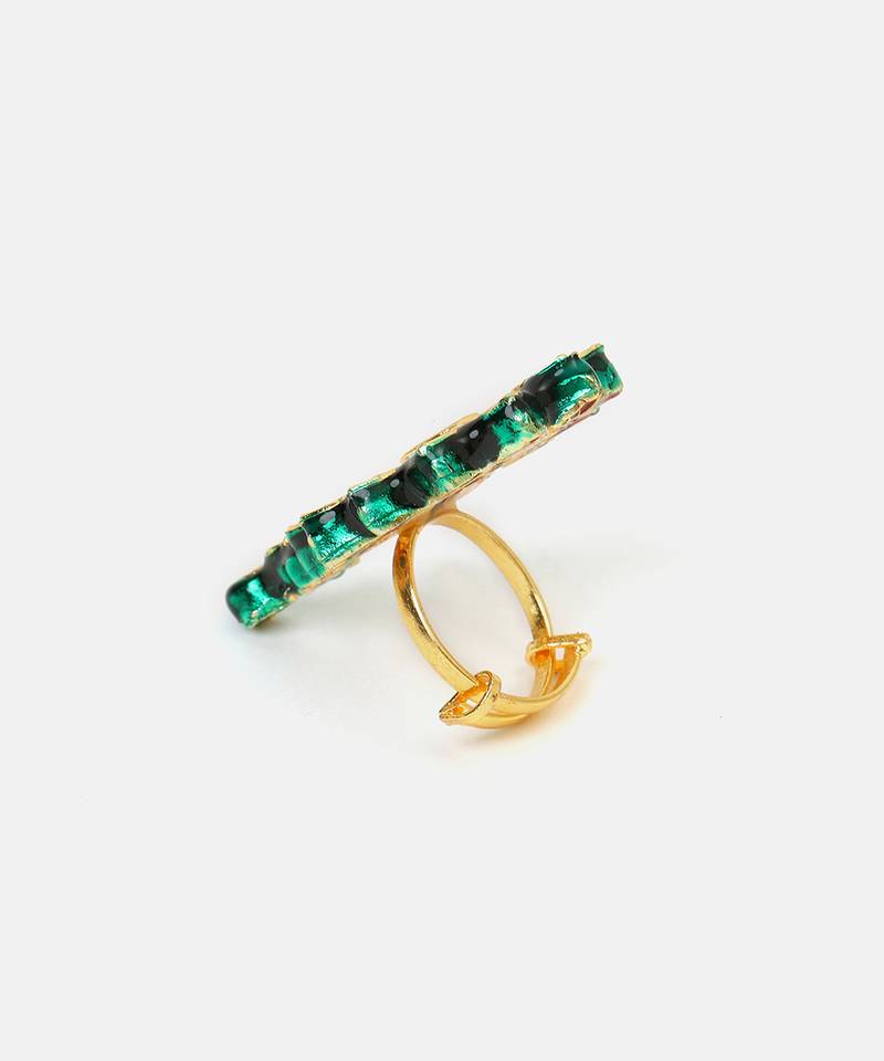 Gold plated kundan green stones ring