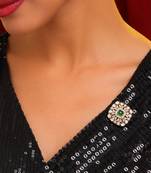 Gold plated kundan green stones brooch