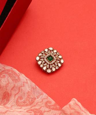 Gold plated kundan green stones brooch 2