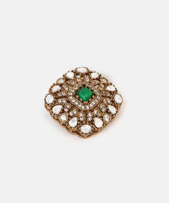 Gold plated kundan green stones brooch 4