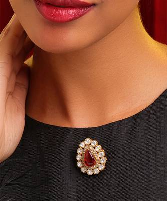Gold plated kundan red stones brooch 1