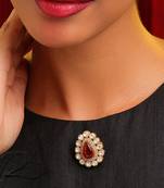 Gold plated kundan red stones brooch
