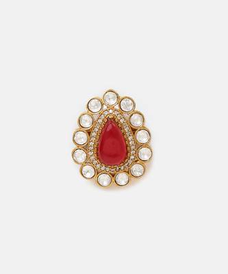 Gold plated kundan red stones brooch 3
