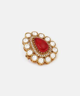 Gold plated kundan red stones brooch 4