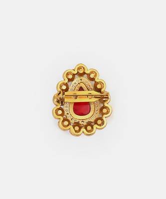 Gold plated kundan red stones brooch 5
