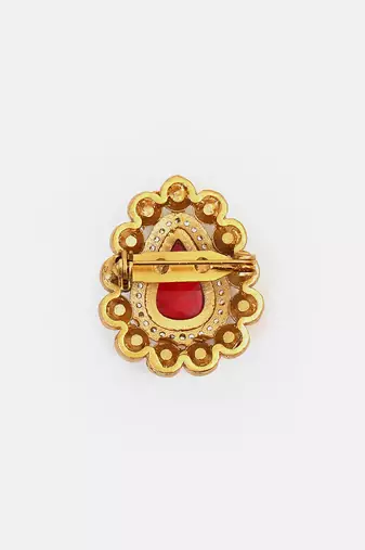 Gold plated kundan red stones brooch