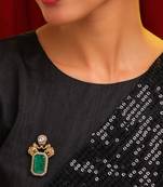 Gold plated kundan green stones brooch