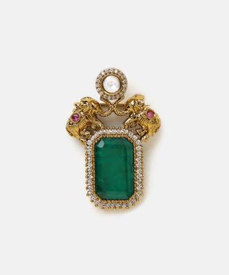 Gold plated kundan green stones brooch 3