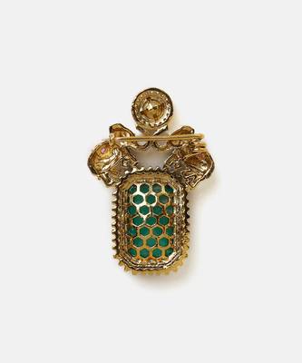 Gold plated kundan green stones brooch 5