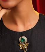 Gold plated kundan green stones brooch