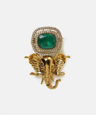 Gold plated kundan green stones brooch 3