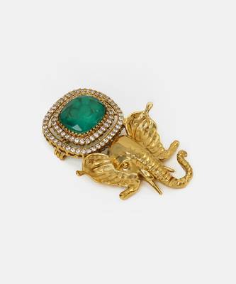 Gold plated kundan green stones brooch 4
