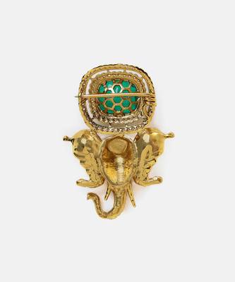 Gold plated kundan green stones brooch 5