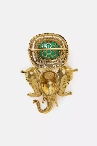 Gold plated kundan green stones brooch