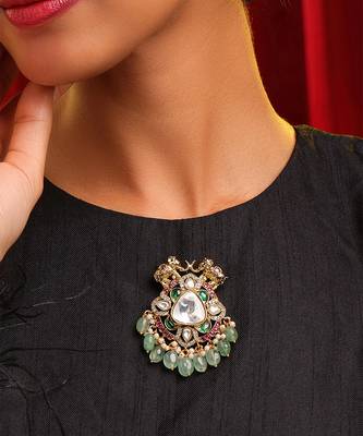 Gold plated kundan multicolor stones brooch 1