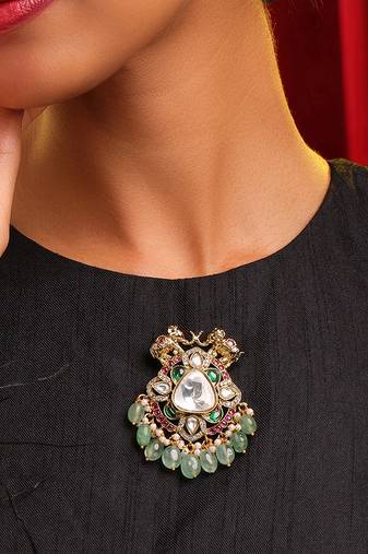 Gold plated kundan multicolor stones brooch