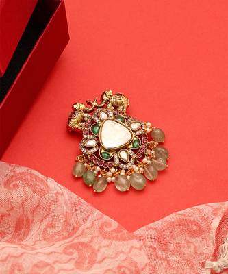 Gold plated kundan multicolor stones brooch 2