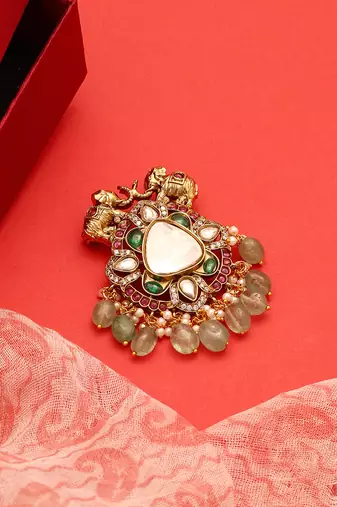 Gold plated kundan multicolor stones brooch