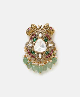 Gold plated kundan multicolor stones brooch 3