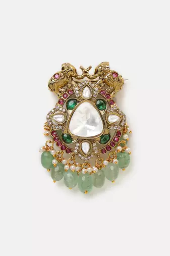 Gold plated kundan multicolor stones brooch