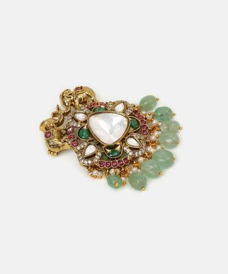 Gold plated kundan multicolor stones brooch 4