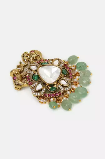 Gold plated kundan multicolor stones brooch