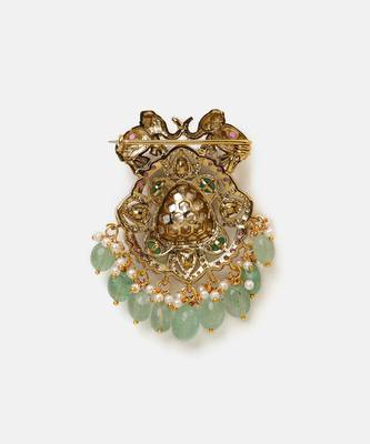 Gold plated kundan multicolor stones brooch 5