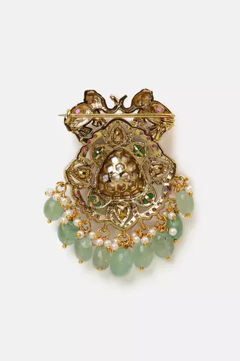 Gold plated kundan multicolor stones brooch