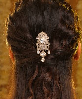 Gold plated kundan hair clip 1