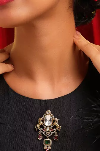 Gold plated kundan multicolor stones brooch