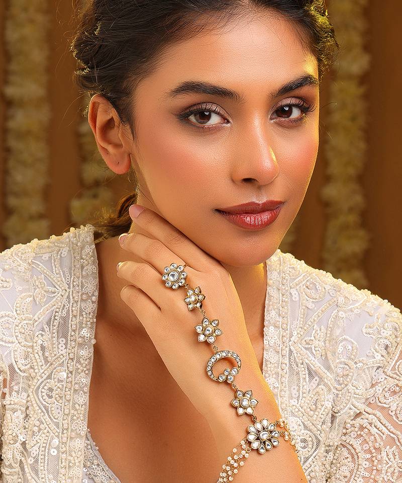 Gold plated kundan haath phool