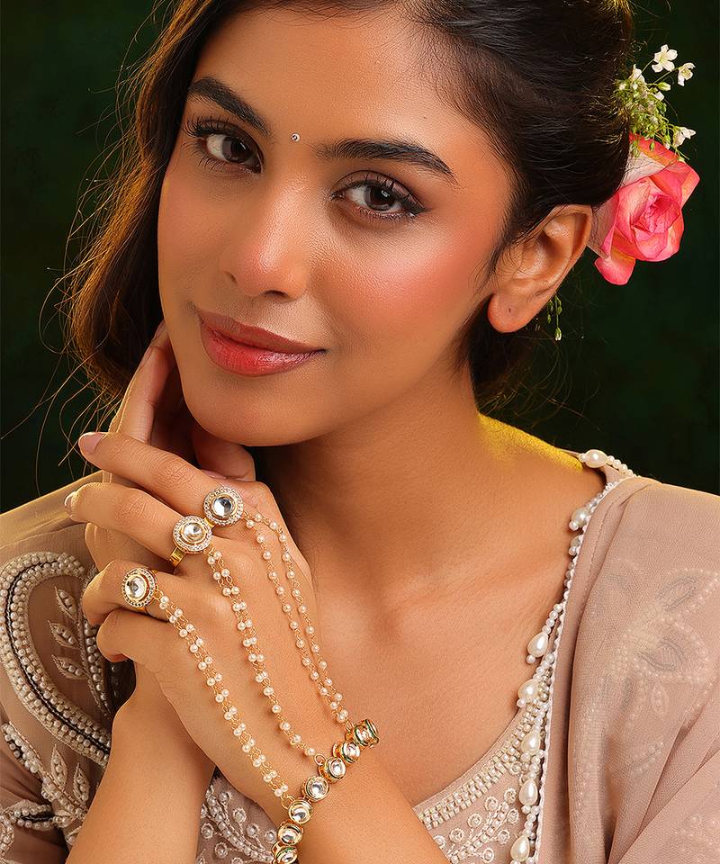 Gold plated kundan haath phool