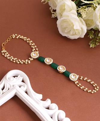 Gold plated kundan green stones haath phool 2