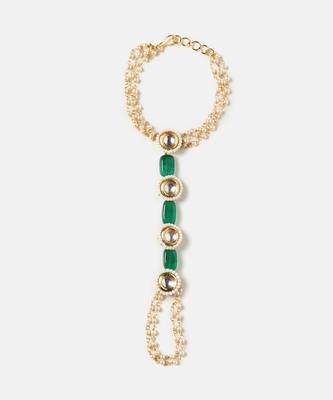 Gold plated kundan green stones haath phool 3
