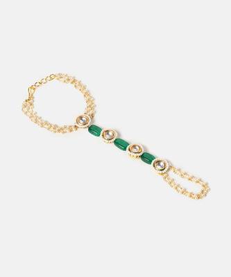 Gold plated kundan green stones haath phool 4