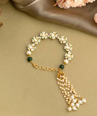 Gold plated kundan green stones bracelet 2