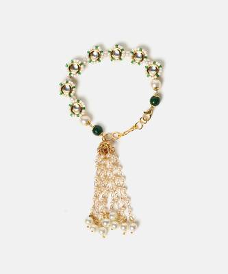 Gold plated kundan green stones bracelet 3