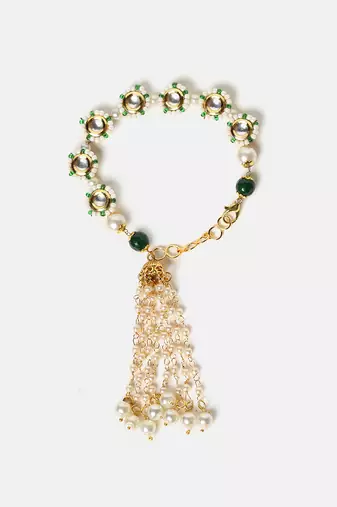 Gold plated kundan green stones bracelet