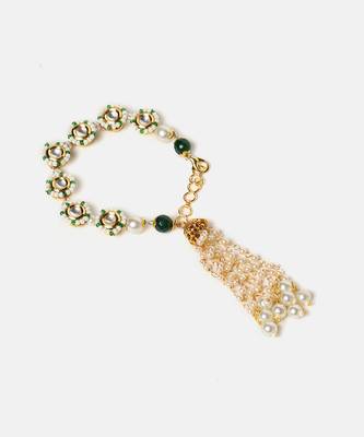 Gold plated kundan green stones bracelet 4